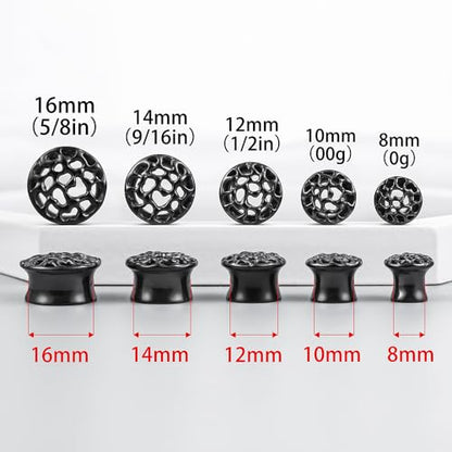 LADEMAYH 2PCS Hammered Ear Plugs Gauges for Ears, Punk Textured Tunnels | Industrial Style, Double Flared Expander, 316L Surgical Stainless Steel, Hypoallergenic, Saddle Fit, Ear Stretching Jewelry - color: #6677 Black, size: 1/2"(12mm)