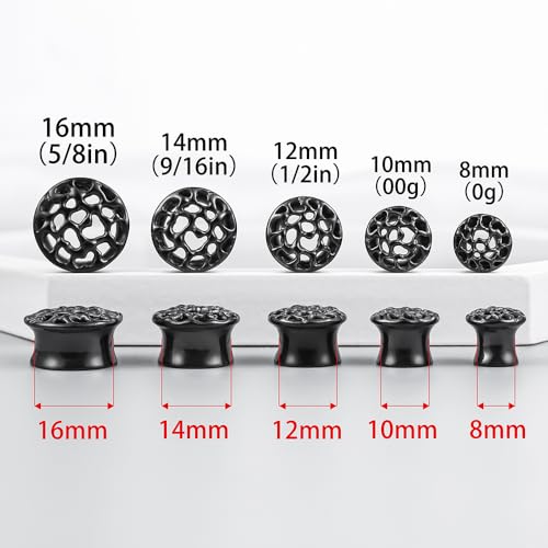 LADEMAYH 2PCS Hammered Ear Plugs Gauges for Ears, Punk Textured Tunnels | Industrial Style, Double Flared Expander, 316L Surgical Stainless Steel, Hypoallergenic, Saddle Fit, Ear Stretching Jewelry - color: #6677 Black, size: 9/16"(14mm)
