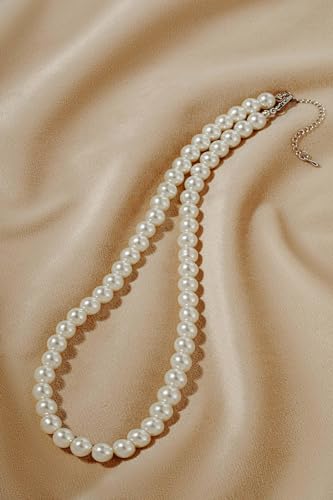 BABEYOND Round Imitation Pearl Necklace Wedding Pearl Necklace for Brides - color: White, size: 8mm
