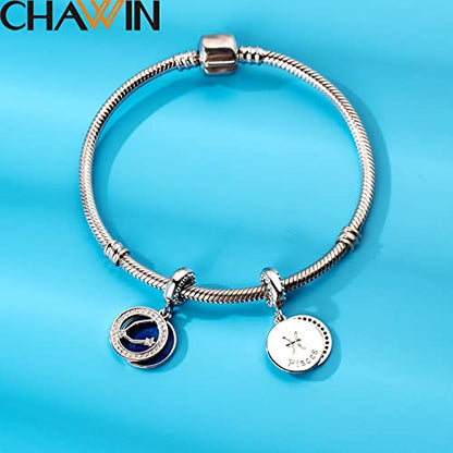 Zodiac Sign Charms for Charm Bracelets - 925 Sterling Silver Necklace Pendants, 12 Constellation/Horoscope Star Dangle - Dangling Birthstone Beads, Birthday Gifts for Women/Men. - color: Pisces (2.19～3.20)