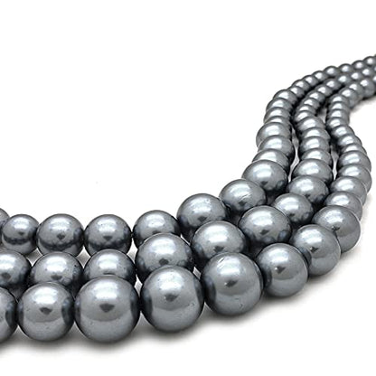 Fashion 21 Women's Faux Pearl Three Multi-Strand Statement Necklace and Earrings Set - color: Dark Grey