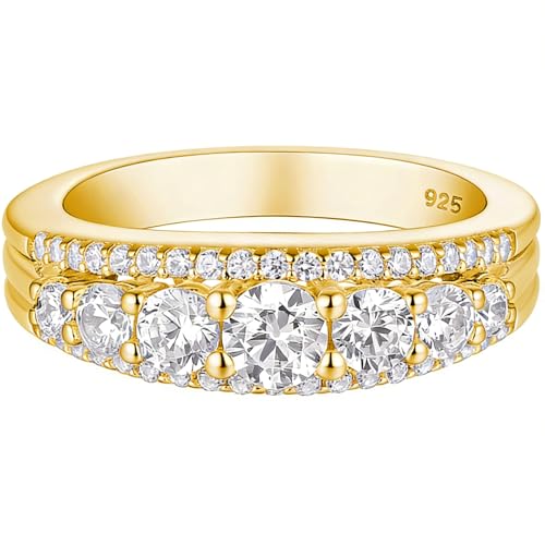 Newshe Jewellery Moissanite Wedding Bands for Women Eternity Ring 925 Sterling Silver Engagement Anniversary Stacking Size - color: Cubic Zirconia-18k Yellow Gold Plated