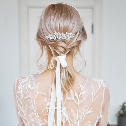Janinka 10 Pieces Rhinestone Wedding Hair Clips Bridal Crystal Bobby Pins Silver Barrette Leaf Flower Wedding Elegant Hair Accessories for Bride Women and Girls(Leave Style) - color: Leave Style