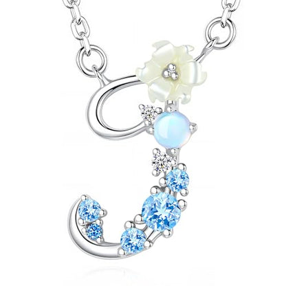 VIKI LYNN Initial Necklace for Women 925 Sterling Silver Initial A to Z Letter Pendant Necklace with Blue Flower Cubic Zirconia Birthday Engagement Gift for Women,Mom, Couple - style: Letter J