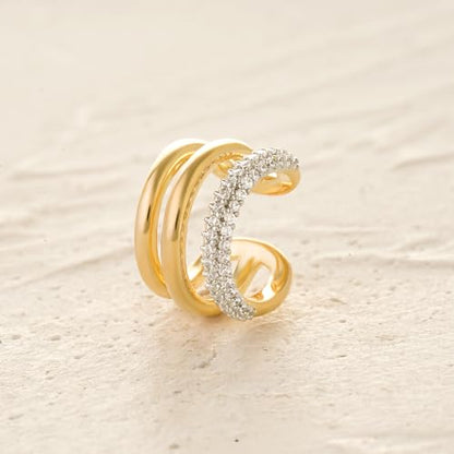 MYEARS Women Ear Cuff Earrings Gold Non Pierced Cartilage Clip on Open Wrap Hoop 14K Gold Plated Simple Hypoallergenic Everyday Jewelry - style: Bold Triple Split
