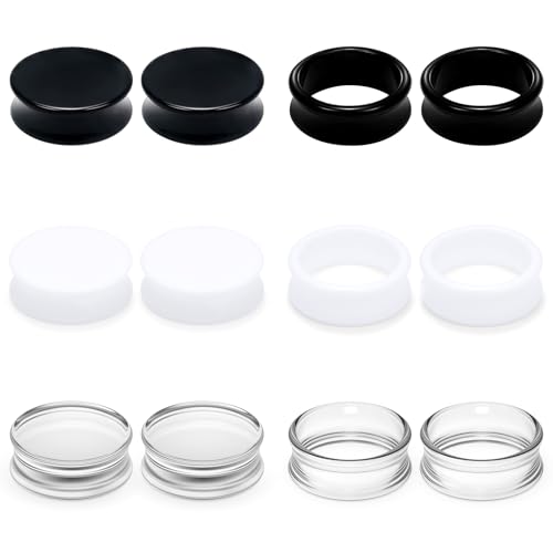 Ears Gauges Tunnels Plugs for Women Acrylic Solid Tunnel Ear Gauge Stretching Kit 6G to 1 1/4 Inch (4MM- 30MM) Expander Stretcher Plug Earrings Piercing Jewelry for Women Black White Clear - style: almost 1 1/4 inch, Black White Clear