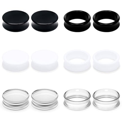 Ears Gauges Tunnels Plugs for Women Acrylic Solid Tunnel Ear Gauge Stretching Kit 6G to 1 1/4 Inch (4MM- 30MM) Expander Stretcher Plug Earrings Piercing Jewelry for Women Black White Clear - style: almost 1 1/4 inch, Black White Clear