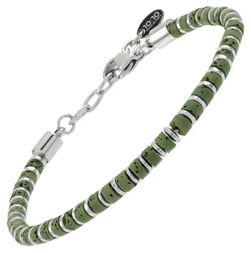 Beaded Bracelet for Men and Women – Natural Lava Gemstone Bracelet, Hematite and Stainless Steel – Adjustable, Durable and Elegant – Made in Italy - color: Green