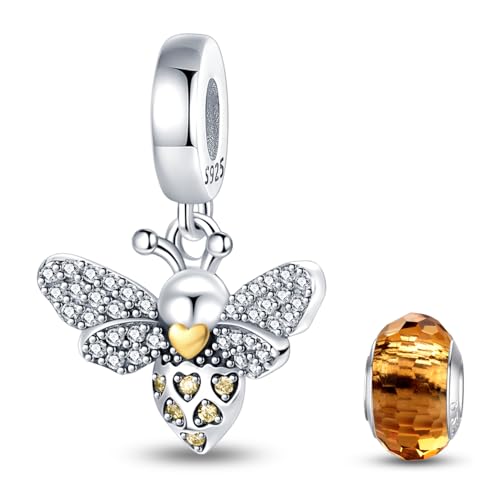 HappyStar 925 Sterling Silver Animal Dogs Charms Pendants fit Pandora Bracelets Necklaces Flowers Sports Travel Charms for Bracelets Women Jrwelry Gifts(with one Spacer Bead Charms) - style: Bee Charms