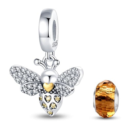 HappyStar 925 Sterling Silver Animal Dogs Charms Pendants fit Pandora Bracelets Necklaces Flowers Sports Travel Charms for Bracelets Women Jrwelry Gifts(with one Spacer Bead Charms) - style: Bee Charms
