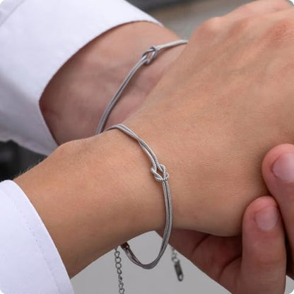 Matching Couple Bracelets – Infinity Promise Love Knot BFF Bracelets for Women & Men, Hypoallergenic Non-Tarnish Friendship Jewelry, Bestie Gifts, Forever Relationship Jewelry for Her/Him - color: Silver