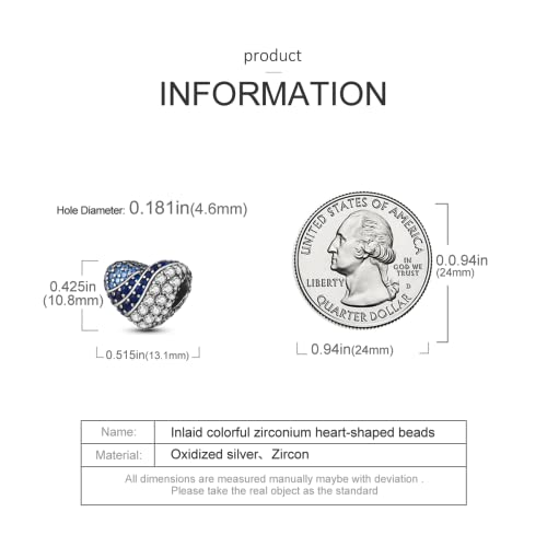 925 Sterling Silver Charm for Bracelet Necklace Women Dangle Pendant Beads | Love Faith Mom Ocean travel Butterfly Party Charm Beads Pendants DIY Jewelry Gift - color: Pave Zirconium Heart Beads