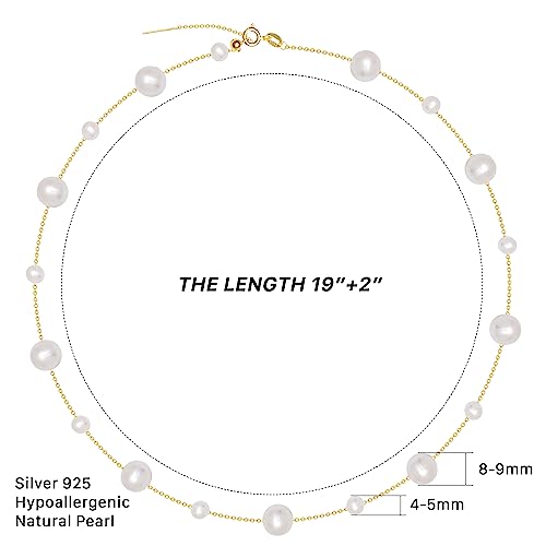 925 Sterling Silver Dainty Freshwater Cultured Pearl Choker Necklace White Genuine Real Pearl Charm Necklaces Jewelry Gifts for Her - color: Satellite Pearl-Gold Plus 4-5mm&8-9mm