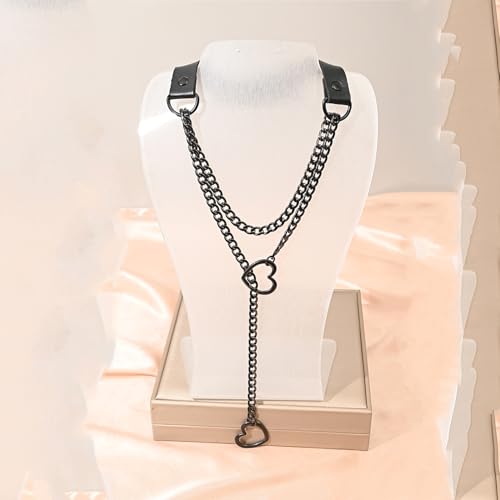 MIFYNN Heart O ring Slip Chain Necklaces for Women Stainless Steel Cuban Chain Bar Necklace Punk Rock Collar Necklace Handmade Adjustable Lariat Y Necklaces for Men - color: Black leather