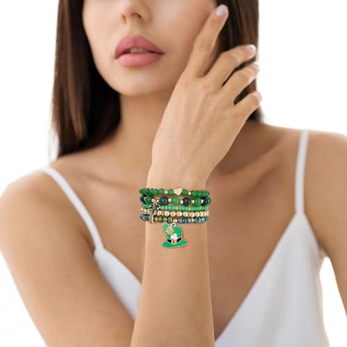 Summer Surfer Heishi Bracelet Set for Women Stackable Gold Plated Clay Ploymer Bead Stretch Pink Beach Layering Bracelets Jewelry - color: Style A-Green Bracelets 2