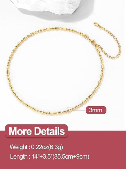 FOCALOOK Choker Necklace for Women, Double Layered Boho Beaded Choker Chain | Dainty 14K Gold Plated/Silver/Black Metal, Simple Small Satellite Beaded Chain Necklace, Hypoallergenic for Everyday Wear - color: 03.Beaded Choker-Gold