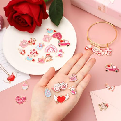 MARFOREVER 40 Pcs/20 Pairs Valentines Charms for Jewelry Making Heart Charm | Gold Enamel Red Pink Romantic Love Charm, Heart Charms Pendant, for Valentine's Day Bracelet Necklace Earrings Jewelry Making - style: Valentines