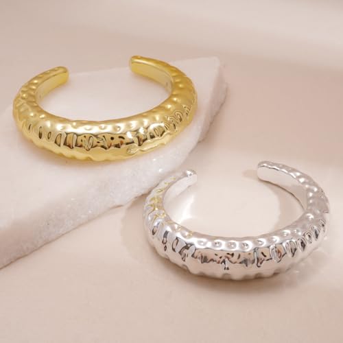 Chunky Geometric Textured Open Cuff Bangle Bracelet for Women Men Trendy Hammered Statement Cuff Bracelet Spiraled Oval Charm Cuff Bracelet Jewelry Gifts - color: Style A S