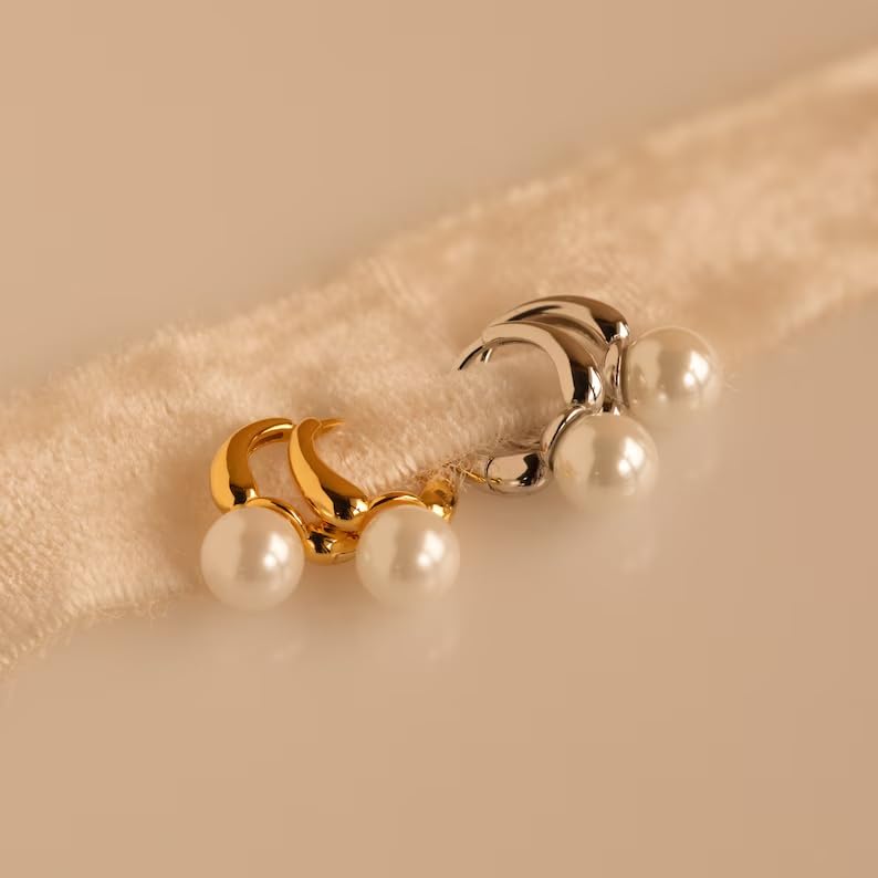 Pearl Earrings for Women 14K Gold Freshwater Pearl Hoop Earring Dangle Drop Wedding Earrings Bridal Bridesmaid Jewelry Gifts for Women - color: Gold pearl-13632