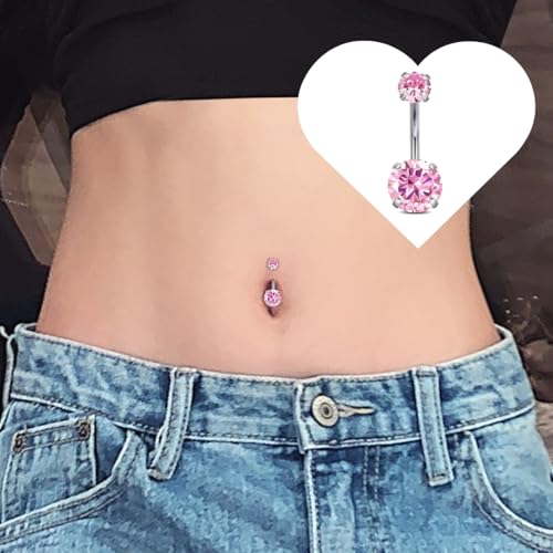 FECTAS 14g Belly Button Rings Surgical Steel CZ Petite Navel Ring for Women Body Piercing Jewelry Petite select Barbell Len 6mm 8mm 10mm 12mm 14mm Silver - style: silver4-2pcs-10mm bar