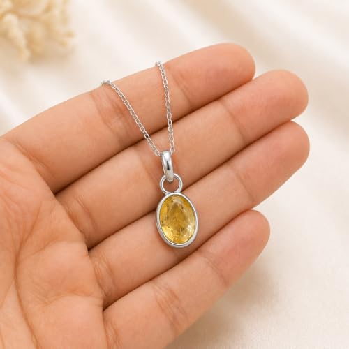 925 Sterling Silver Natural Turquoise Gemstone Pendant Necklace for Women Boho Necklace For Her - color: Citrine, style: Oval