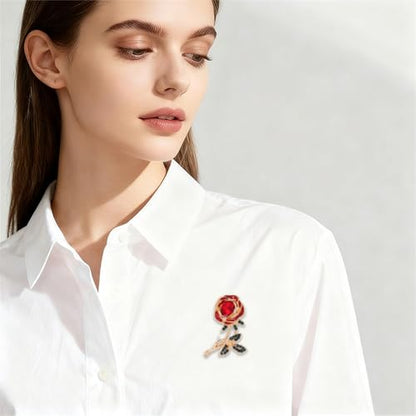 Red Rose Flower Brooches Pins for Women Men Elegant Crystal Flower Lapel Pin Retro Suit Hat Dress Accessories Wedding Valentine's Day Jewelry Gift - style: Crystal Red