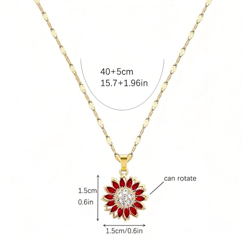 Sunflower Fidget Necklace for Women Gold Moon Necklace Rotating Heart Necklaces Spinning Crystal Flower Anxiety Necklaces Crescent Moons Jewelry Accessories - color: Gold Red