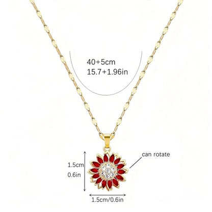 Sunflower Fidget Necklace for Women Gold Moon Necklace Rotating Heart Necklaces Spinning Crystal Flower Anxiety Necklaces Crescent Moons Jewelry Accessories - color: Gold Red