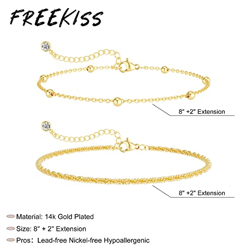 Freekiss Sparkle Glitter Waterproof Ankle Bracelets for Women Trendy | Dainty Layered Anklet for Women Adjustable Womens Anklet Set Stackable Beaded Cuban Link Anklets Beach Jewelry for Women - color: ANKLET-sparkle glitter+beaded chain-GD