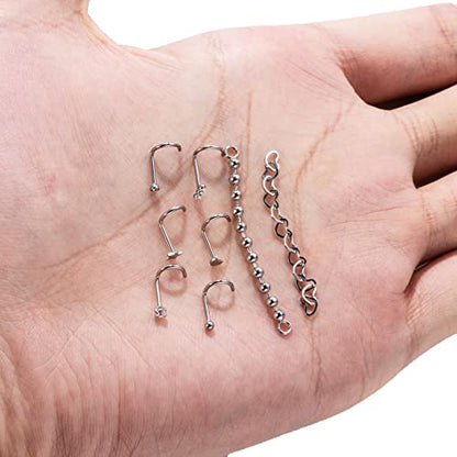 20G Stainlesss Steel Nose Rings Stud Nose Chain Piercing Across Double Nose Stud Womens Nostril Piercing Jewelry - color: Screw Shaped Silver