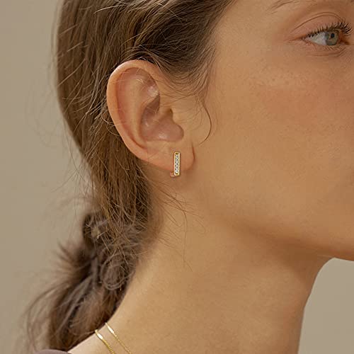 2 Pairs 14K Gold Plated Minimalist Hoop Earrings Small Dainty Geometric Square and Rectangle Huggies Hoops for Girls Women Gift, gold, silver and black - color: Gold-CZ