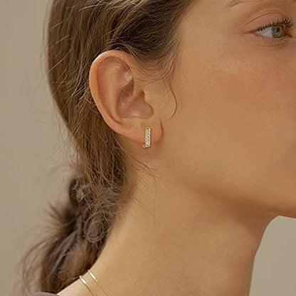 2 Pairs 14K Gold Plated Minimalist Hoop Earrings Small Dainty Geometric Square and Rectangle Huggies Hoops for Girls Women Gift, gold, silver and black - color: Gold-CZ