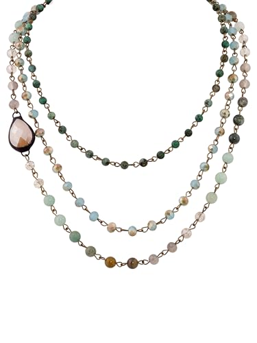MINACHI Boho Multi Layer Necklace with Green Stone Beads, Handmade Beaded Chain Necklace, Vintage Hippie Jewelry for Women - style: Necklace NECK.005