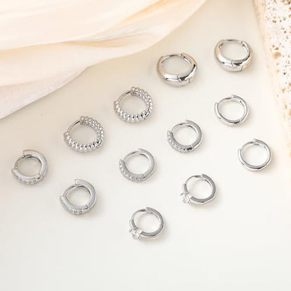 HILXURY 6 Pairs Small Gold Huggie Hoop Earrings for Women, 14K Gold Plated Cartilage Piercings Hoop Earrings Hypoallergenic, Trendy Lightweight Chunky Hoops Set for Women Gifts. - color: D- Silver