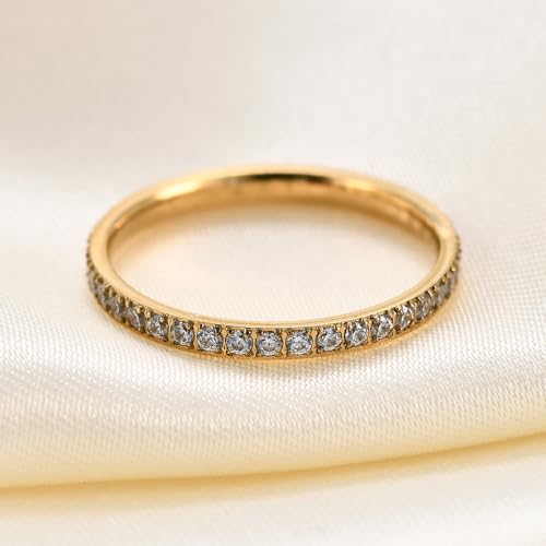 2mm 5mm Tainless Steel Cubic Zirconia Wedding Band Rings For Women,Stackable No Tarnish Fashion Cross Rings Size 4-10 - color: Gold