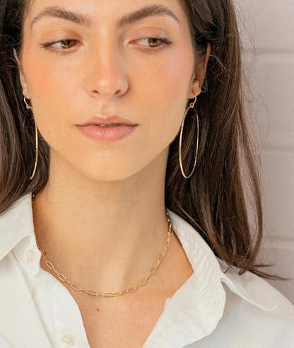 Aobei Pearl 18K Gold Plated Paperclip Chain Choker Satellite Chain Freshwater Cultured Biwa Pearl Pendant Necklace Dainty Turquoise Jewelry for Women - color: Oval Link Chain