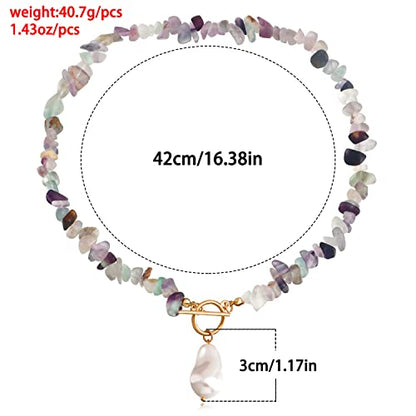 Bohemian Stone Pearl Choker Necklace for Women Dainty Natural Irregular Stone Choker Turquoise Beaded Lariat Necklace Simple Fashion OT Toggle Spiritual Handmade Jewelry - color: White Green