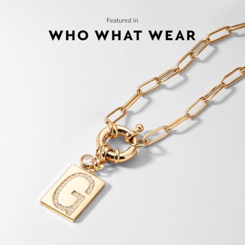 Mint & Lily Gold Initial Necklace for Women – 18K Gold Plated 24” Paperclip Chain with Sparkling Letter Pendant | 18K Gold Plated Personalized Letter Charm w/ Cubic Zirconia, Paperclip Chain, Tarnish-Resistant, Dainty Jewelry Gift for Her - style: Letter: