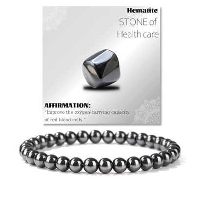 Crystal Beaded Bracelets for Women 4mm Clear Quartz Bead Handmade Gemstone Stretch Elastic Bracelet Natural Stone Crystal Healing Reiki Spiritual Jewelry Gifts - color: Hematite, size: 6mm