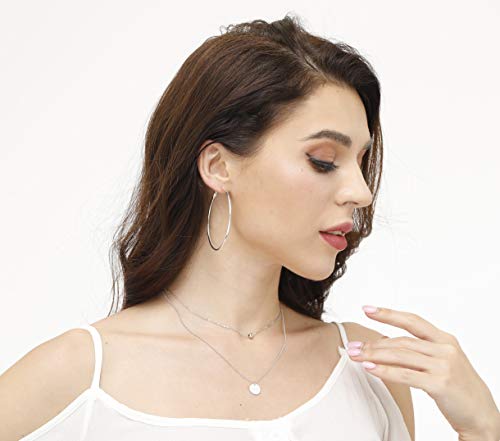 3 Pairs Sterling Silver Large Hoop Earrings Set for Women 40 50 60MM | 14K White Gold Plated, Hypoallergenic - style: A-4 pairs silver hoop earrings 40/50/60/70mm