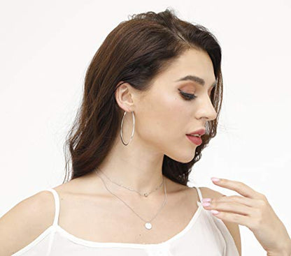 3 Pairs Sterling Silver Large Hoop Earrings Set for Women 40 50 60MM | 14K White Gold Plated, Hypoallergenic - style: A-4 pairs silver hoop earrings 40/50/60/70mm