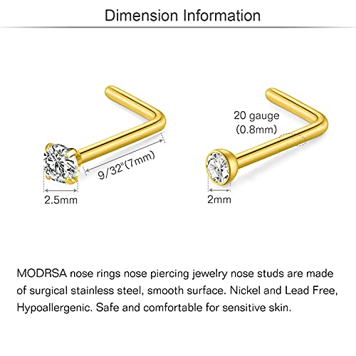 MODRSA 20g Nose Rings Hoops Nose Studs for Women Surgical Steel Hypoallergenic 20 Gauge Nostril Piercing Jewelry L Shape Crokscrew Silver Rose Gold Black Hoop Nostril Rings for Men - color: C2 - Nostril Studs 20g - Gold