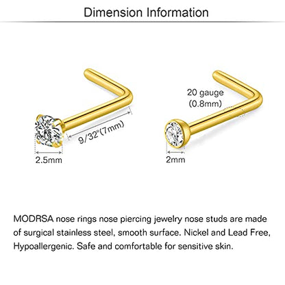 MODRSA 20g Nose Rings Hoops Nose Studs for Women Surgical Steel Hypoallergenic 20 Gauge Nostril Piercing Jewelry L Shape Crokscrew Silver Rose Gold Black Hoop Nostril Rings for Men - color: C2 - Nostril Studs 20g - Gold