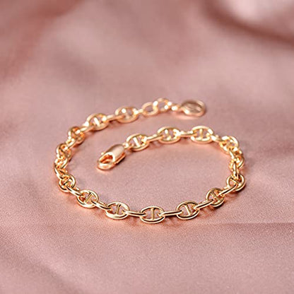 LOYATA Chain Bracelet Gold Link 14K Gold Plated Dainty Pearl Bracelet Simple Jewelry Gift for Women - style: coin 1