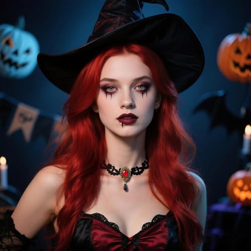 Vampire Choker Necklace for Women Gothic Lace Choker Necklace Y2K Goth Red Black Zirconia Pendant Necklaces Halloween Dark Bridal Vampire Costume Jewelry Accessories - style: Style-A