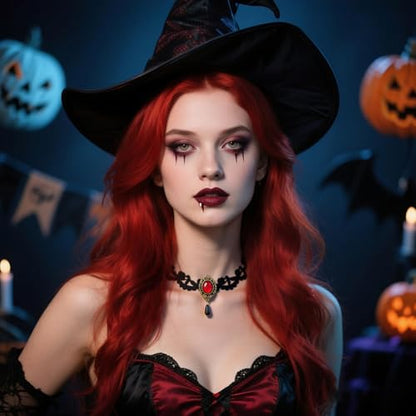 Vampire Choker Necklace for Women Gothic Lace Choker Necklace Y2K Goth Red Black Zirconia Pendant Necklaces Halloween Dark Bridal Vampire Costume Jewelry Accessories - style: Style-A