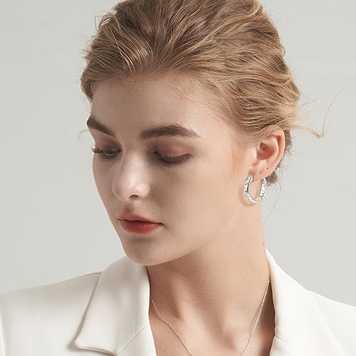 JSGEMSLEE Hypoallergenic Cubic Zirconia Hoop Earrings for Women 925 Sterling Silver Huggie Hoops Earrings CZ Earrings Jewelry Gifts - color: Star Moon Hoop