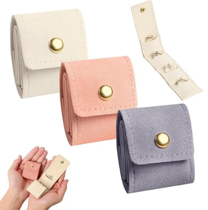 3Pcs Mini Travel Jewelry Bag, Mini Travel Jewelry Roll Bag with Buckle, Portable Foldable Travel Jewelry Organizer Case for Journey Rings, Necklaces, Earrings