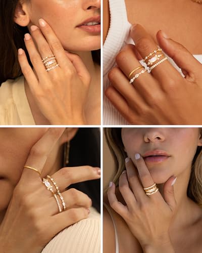 Honsny Stackable Gold Rings for Women Non Tarnish Engagement Wedding Bands | 18K Gold Plated, Cubic Zirconia Stacking Rings, Thumb Ring Set, Thin Eternity Promise Wedding Bands, Size 6 7 8 9 10 11 - color: Gold 1