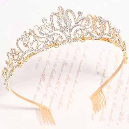 TAROSE Tiaras for Women, Birthday Crown and Sash for Girls | Birthday Sash Sunglasses Outfit, Birthday Gift for Women Girls, Goddess Crown Bride/Halloween/Prom/Party/Costume - color: 1 B. Gold+white